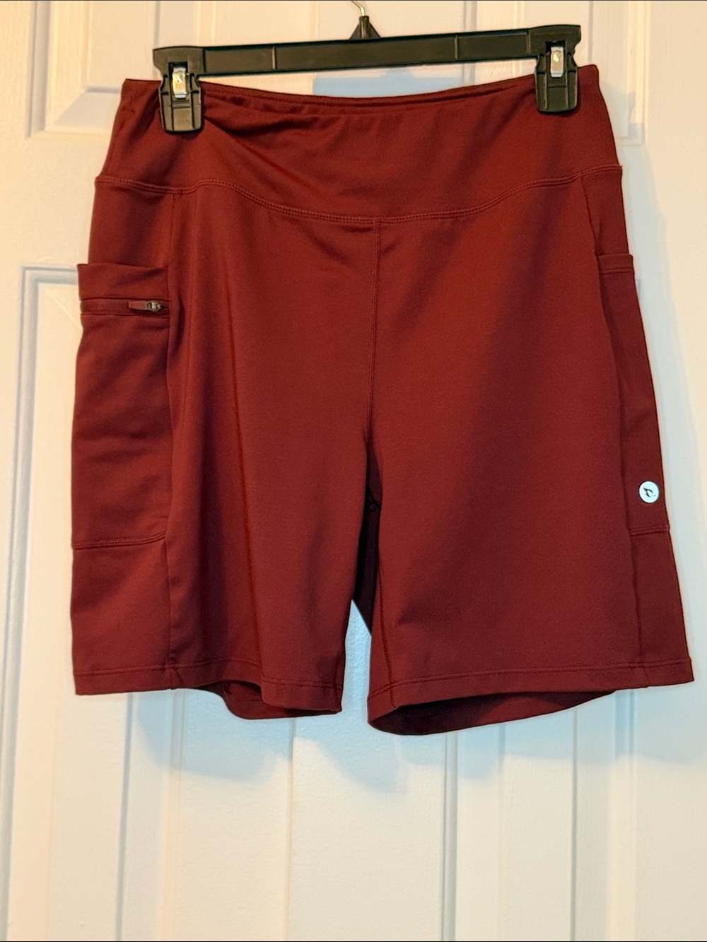 Baleaf Maroon Burgundy Athletic Biker Run Short Yoga Zipper Pocket Size M
